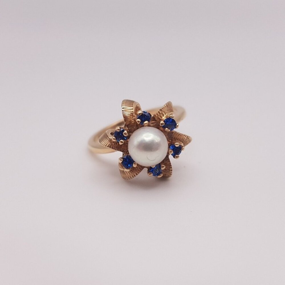 Vintage Cultured Pearl 10K Yellow Gold Estate Ring Trademark A&A